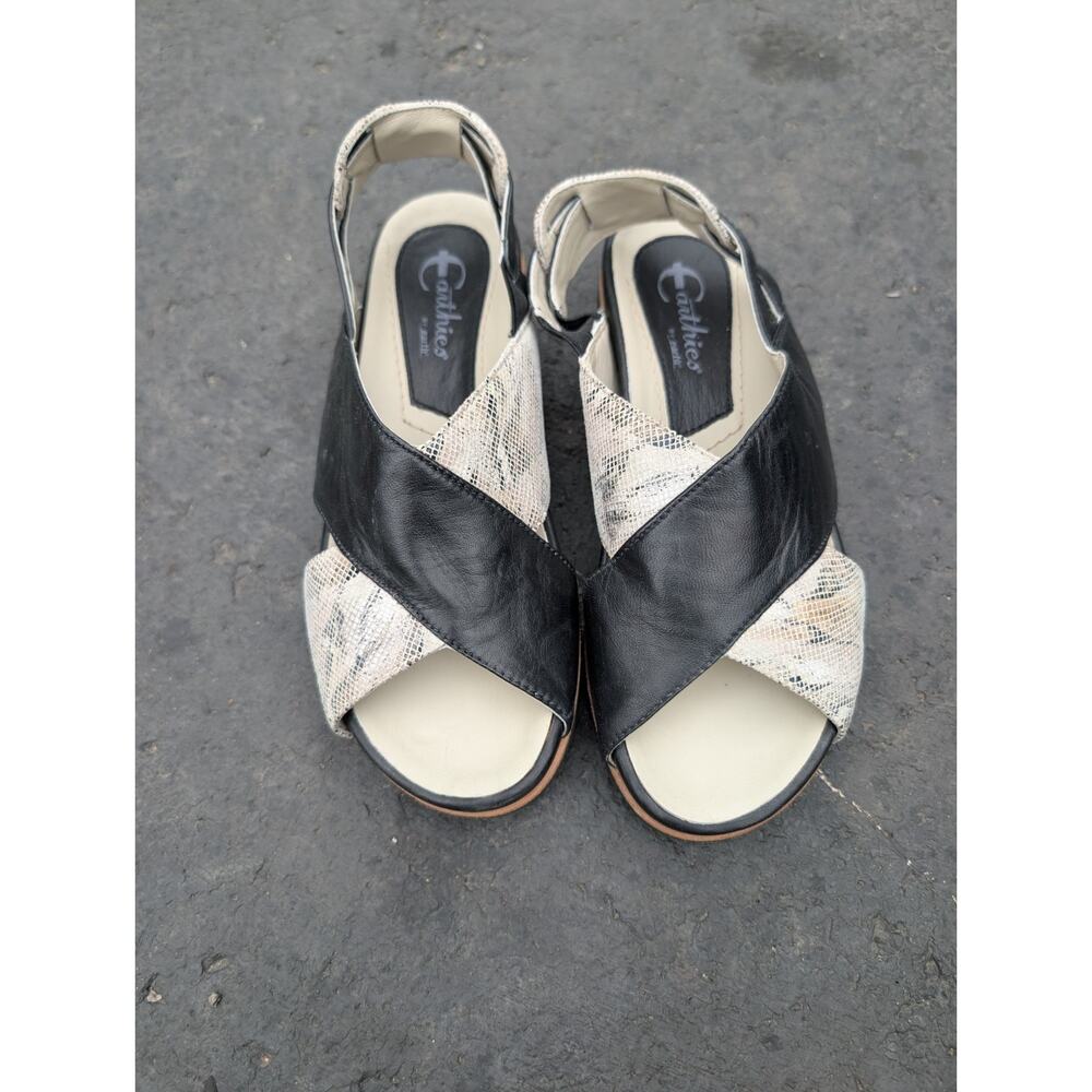 Earthies Womens Santorini‎ Leather Black Slingback Flats Sandals 6.5 Snakeskin